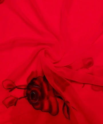 Red Floral Hand Paint Georgette Fabric